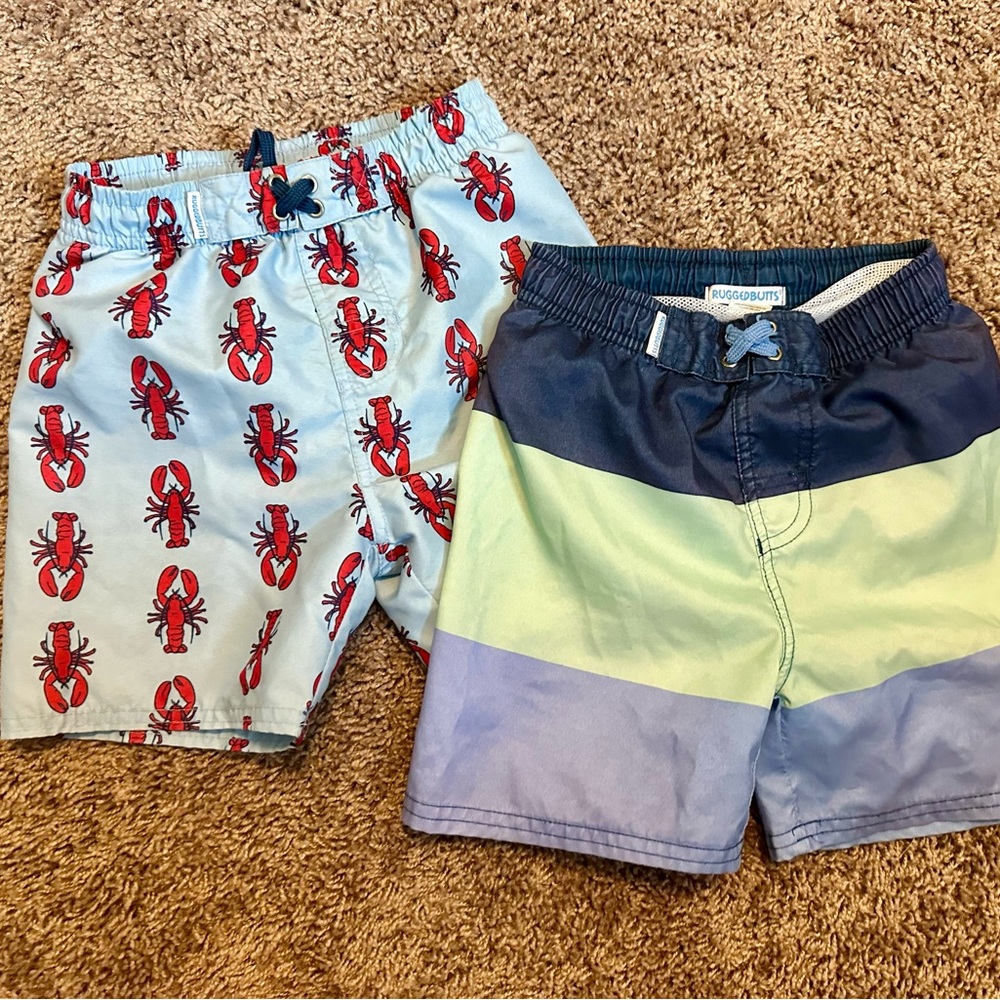 Lobster Print and Striped Swim Shorts